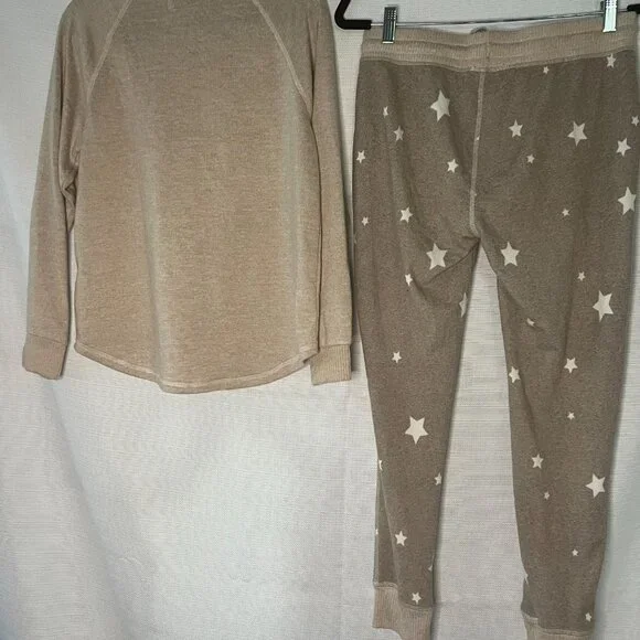 Live Love Lounge 3pc Women Soft Pajamas Long Sleeve Lounge Set Tan Small - 0376 - Picture 9 of 11